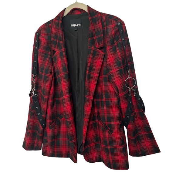 Mags & Pye 2 LF Plaid Harness Blazer Sz M Red - Picture 2 of 8
